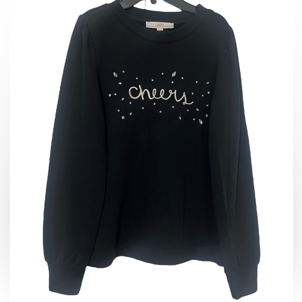Loft Black Cheers Sweatshirt Long Sleeves Crew neck  Size M - Picture 2 of 12
